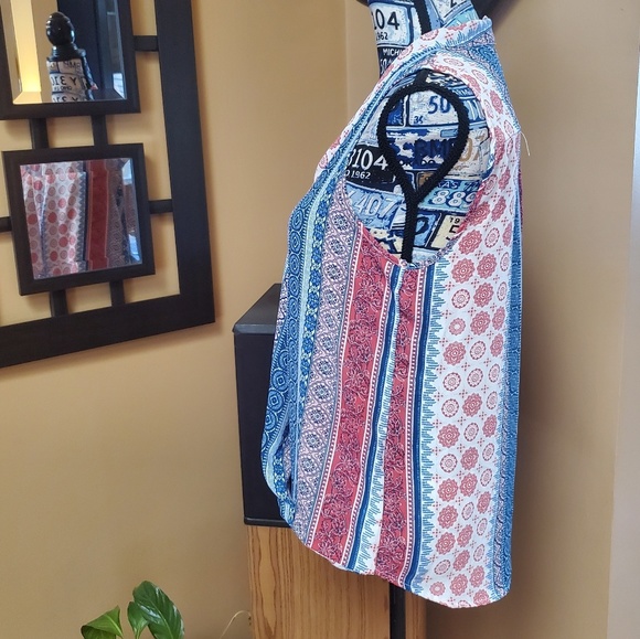 PINK ROSE RED WHITE & BLUE MULTI PATTERN WRAP TOP - Picture 6 of 8